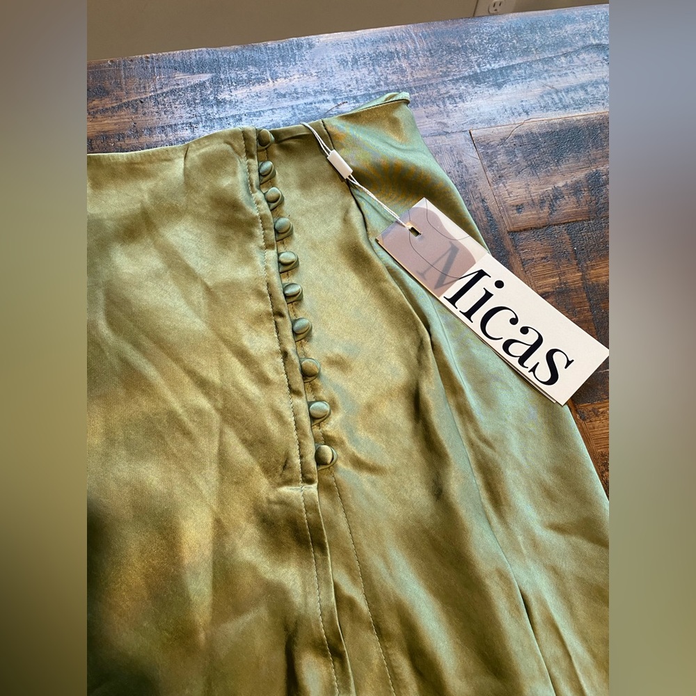 Asymmetric Hem Slit Button Deco Skirt